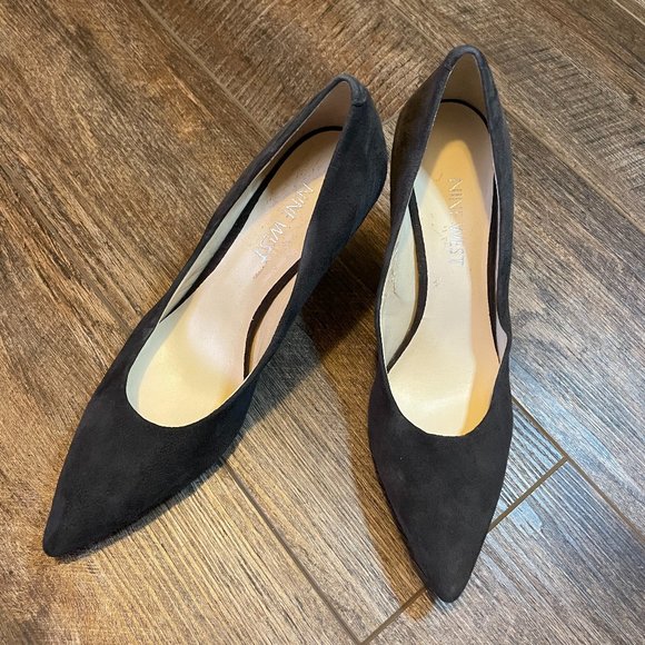 Nine West Shoes - Nine West 6.5 Dark Gray Leather Pointy Toe Pump Heels
